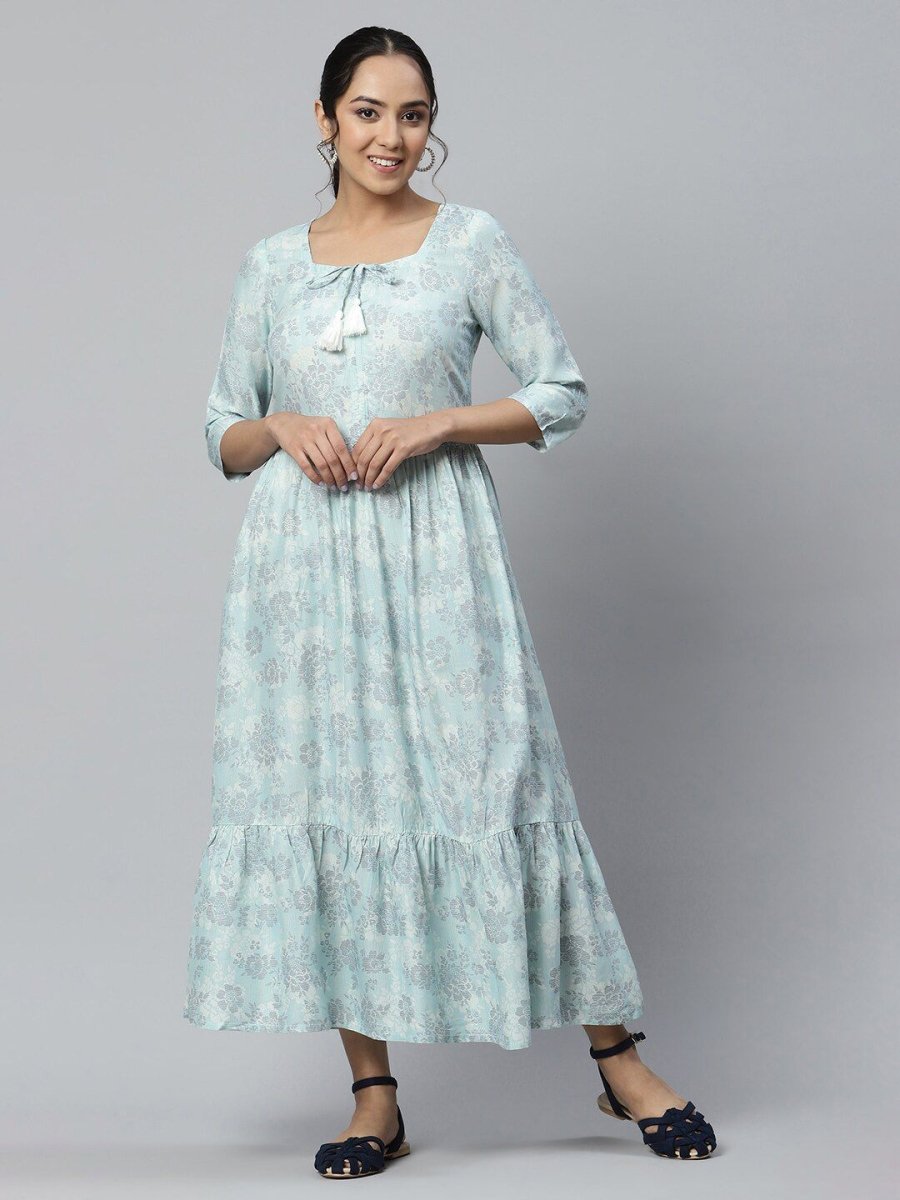 AURELIA Aurelia Women Blue Gathered LIVA Midi Dress - Distacart