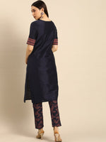 Thumbnail for All About You Women Navy Blue Ethnic Motifs Printed Regular Kurta with Printed Trousers - Distacart