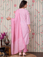 Thumbnail for Ode by House of Pataudi Bandhani Printed Pure Cotton Kurta with Trousers & Dupatta - Distacart
