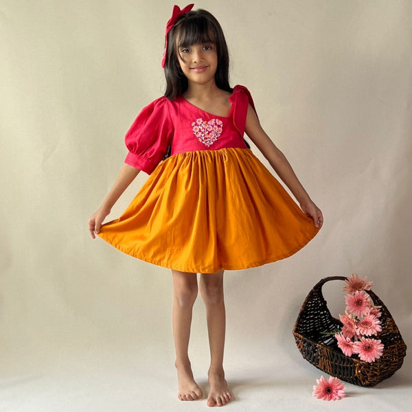 ArthLife Raspberry Pink And Orange Partywear Dress - Distacart