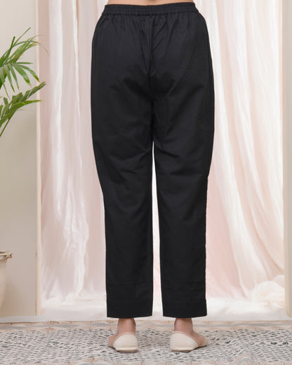 Vaasva Women Black Cotton Flax Solid Straight Pants - Distacart