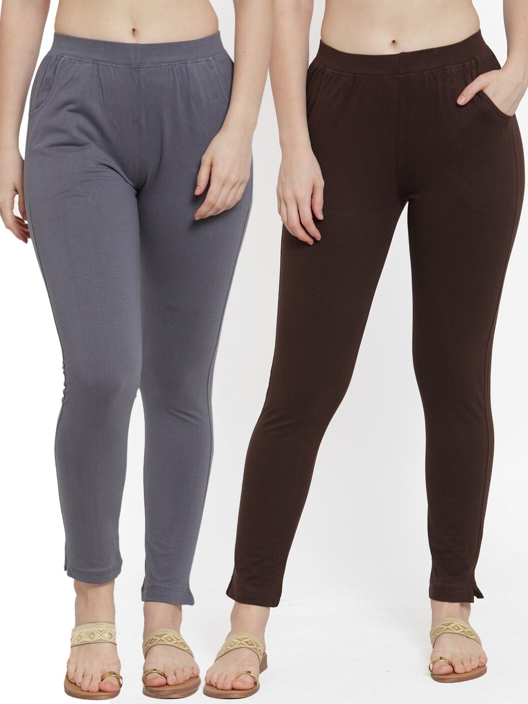 TAG 7 Women Pack Of 2 Solid Ankle-Length Straight-Fit Leggings - Distacart