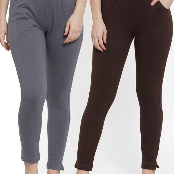 TAG 7 Women Pack Of 2 Solid Ankle-Length Straight-Fit Leggings - Distacart