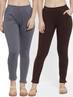 Thumbnail for TAG 7 Women Pack Of 2 Solid Ankle-Length Straight-Fit Leggings - Distacart
