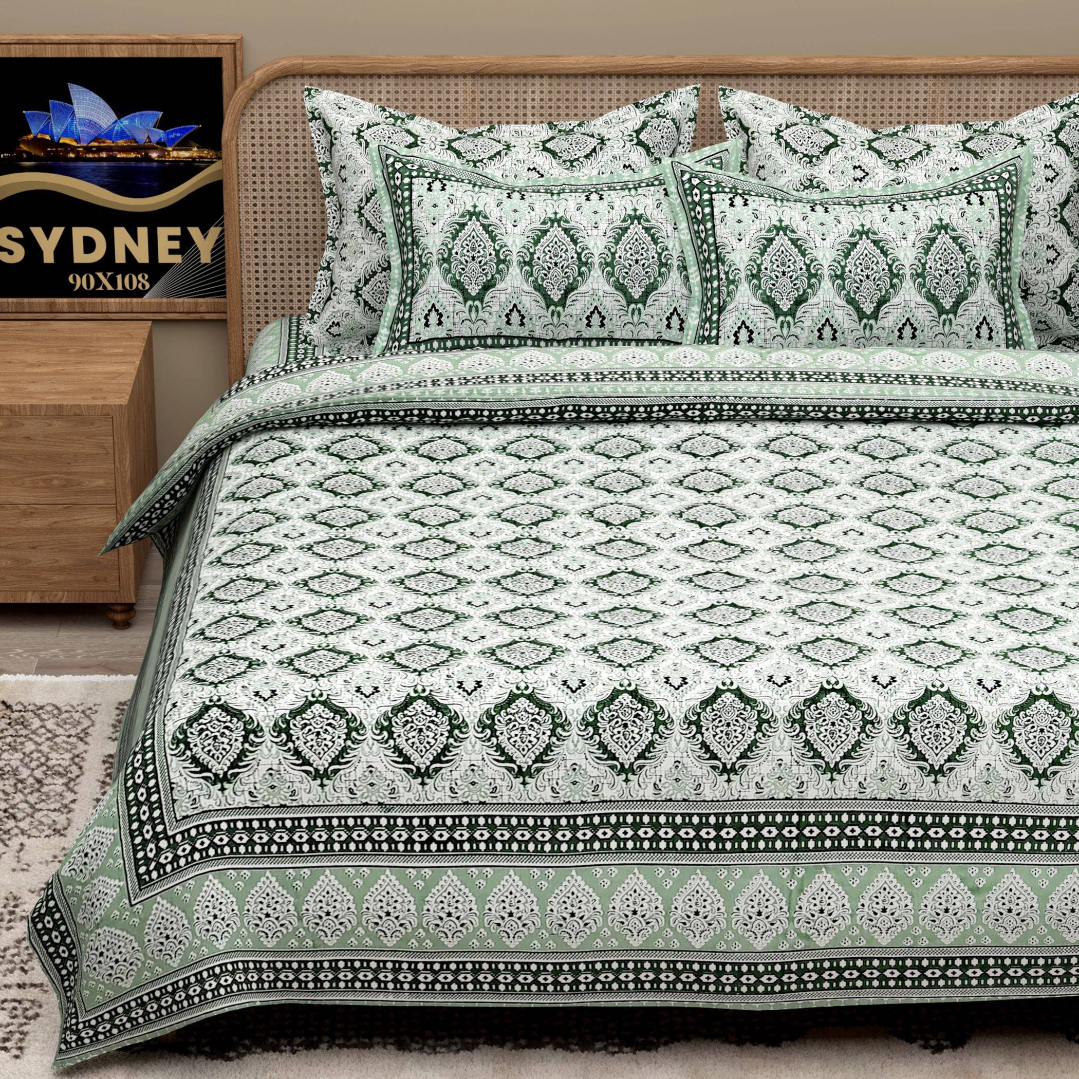 Yellow Ethnic Motifs Cotton 200TC King Bedsheet With 2 Zipper Pillow Covers - King Size by House of Ree - Distacart