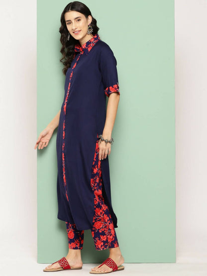 Ahalyaa Womens Kurta Set - Navy Blue - Distacart