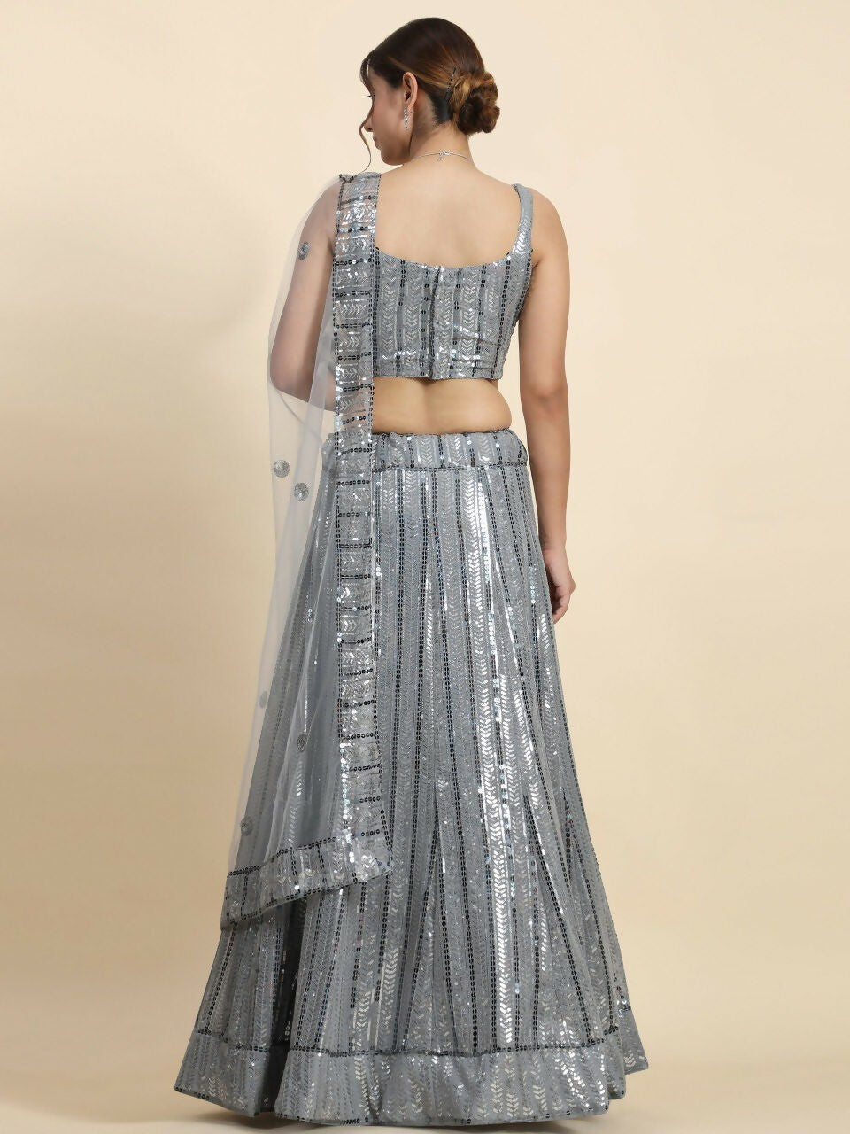 Jyoti Fashion Classy Grey Faux Georgette 3MM & 7MM Sequins Embroidery Lehenga Choli with Dupatta - Distacart