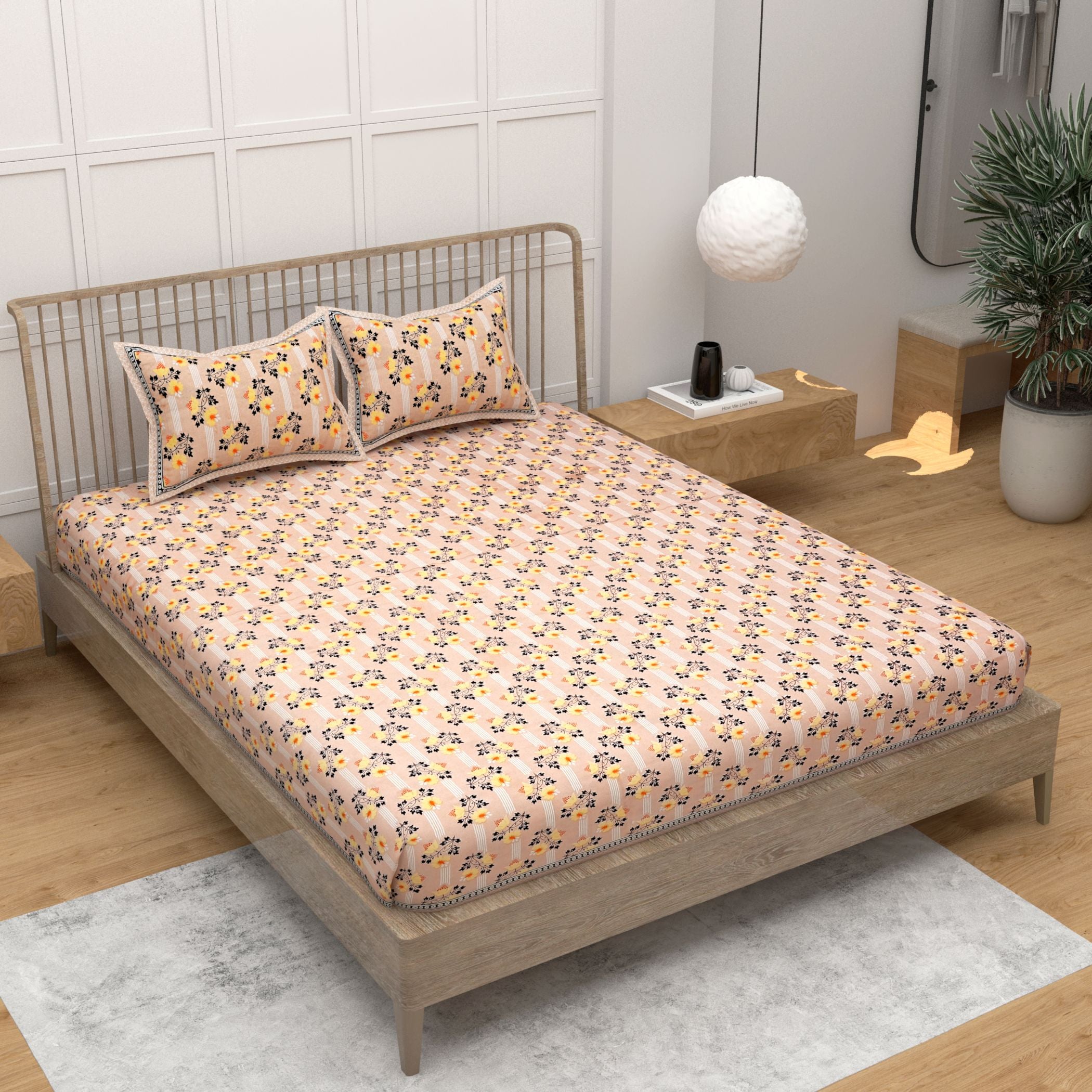 Brown Ethnic Motifs Cotton King Bedsheet With 2 Zipper Pillow Covers - King Size by House of Ree - Distacart