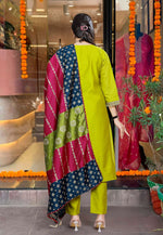 Thumbnail for The52 Lemons Women's Gorgeous Embroidered Viscose Chanderi Fabric Straight Kurta Pant with Dupatta Set - Distacart