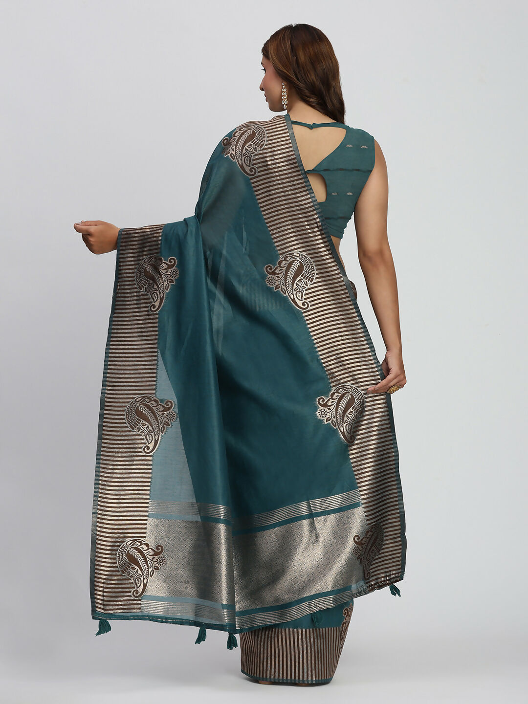 Shree Shyam Fashion Linen Cotton Sea Green Saree - Distacart