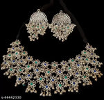 Thumbnail for Tehzeeb Creations Women's Silver Colour Oxidised Necklace And Earring With Multi Beads - Distacart
