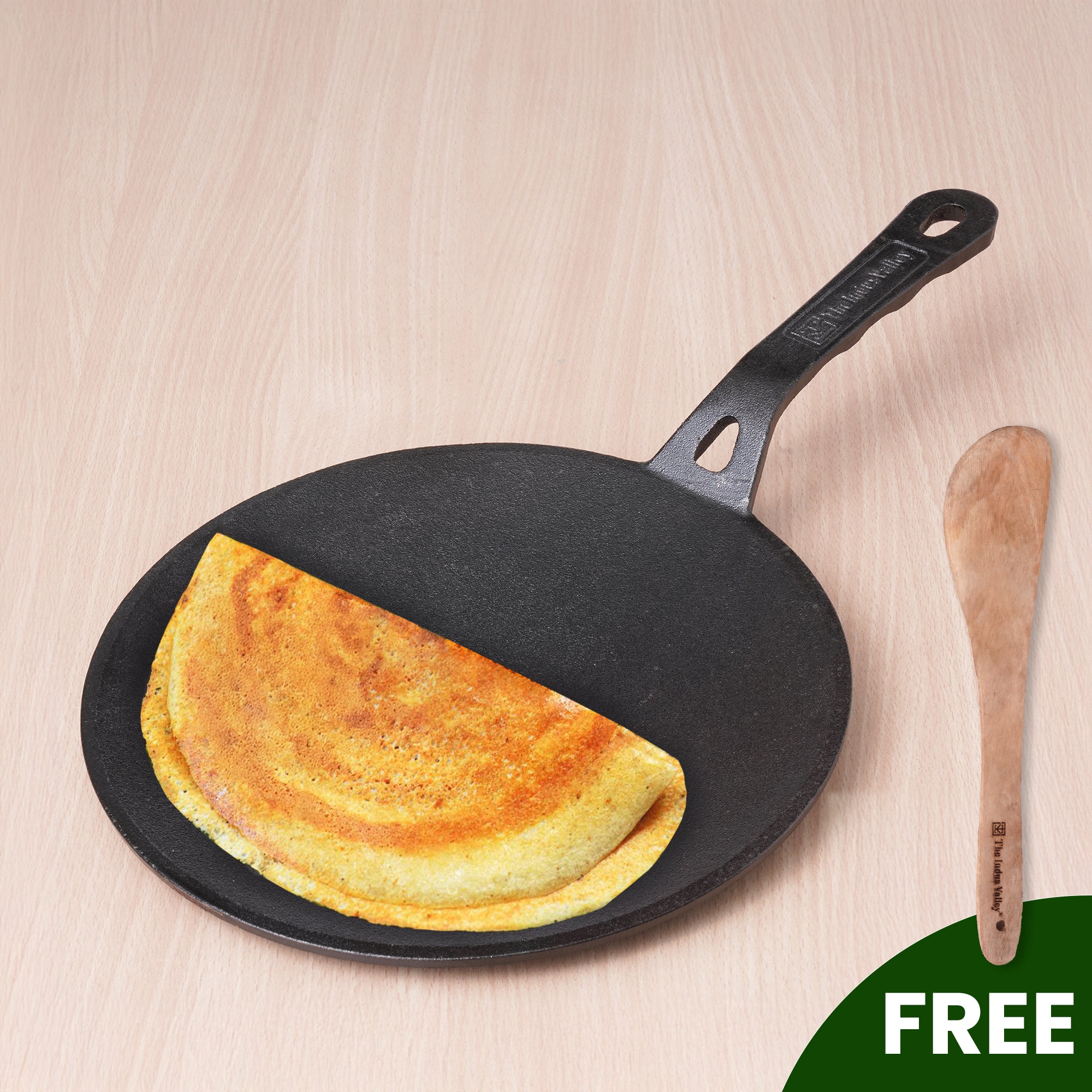 The Indus Valley CASTrong Cast Iron Concave Tawa, Pre-seasoned, Nonstick, 100% Pure, Toxin-free, Spatula, 25.4cm, 1.9kg - Distacart