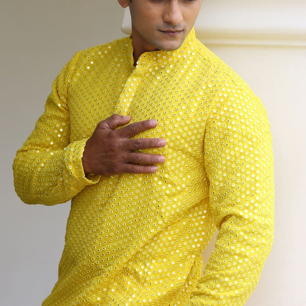 Ziba Yellow Mirrored Kurta by Hilo Design - Distacart