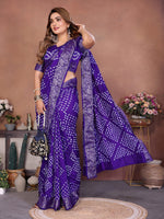Thumbnail for Anaita Blue Handmade Bandhej Viscose Silk Saree With Blouse - Distacart
