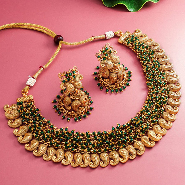 Aadita Gold-Plated Green Pearls Beaded Choker Jewellery Set - Distacart