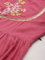 Thumbnail for All About You Women Rust Pink Ethnic Motifs Yoke Design Thread Work Kurta with Dupatta - Distacart