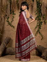 Thumbnail for Shree Shyam Fashion Maroon Linen Cotton Saree - Distacart