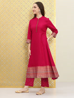 Thumbnail for Ode by House of Pataudi Women Pink Bandhani Kurta with Trousers & With Dupatta - Distacart