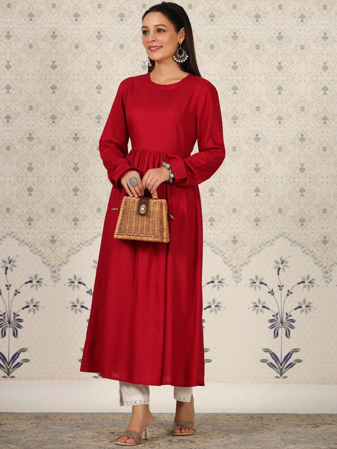 Ode by House of Pataudi Puff Sleeves A-Line Kurta - Distacart