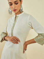 Thumbnail for Soch Off White Floral Embroidered Regular Kurta With Trousers - Distacart