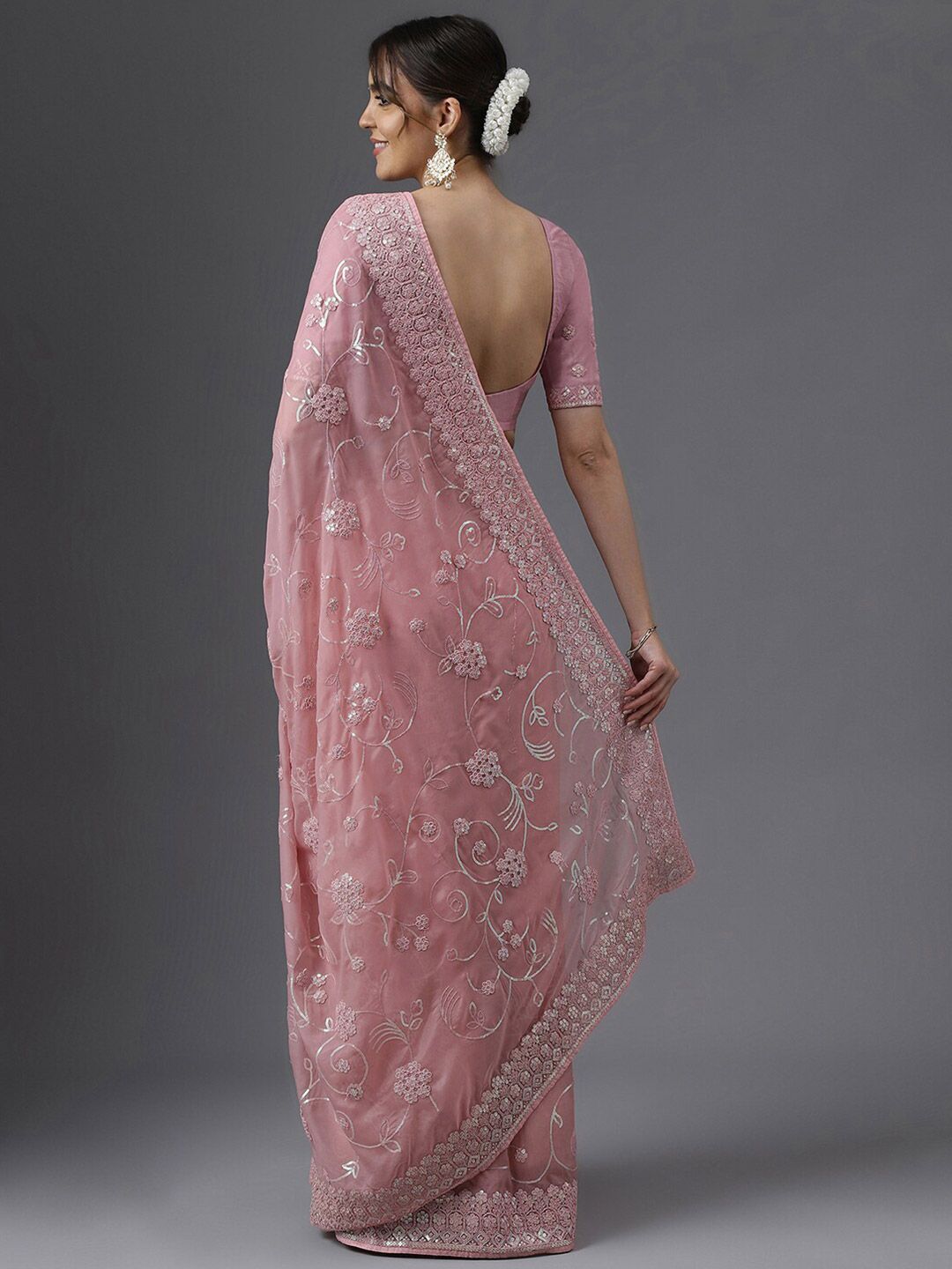 kasee Floral Embroidered Sequinned Organza Saree - Distacart