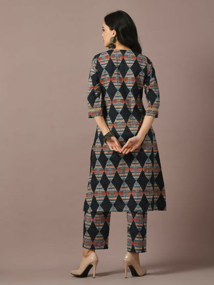 Myshka Women's Multi Printed Cotton Straight Party Kurta Set - Distacart