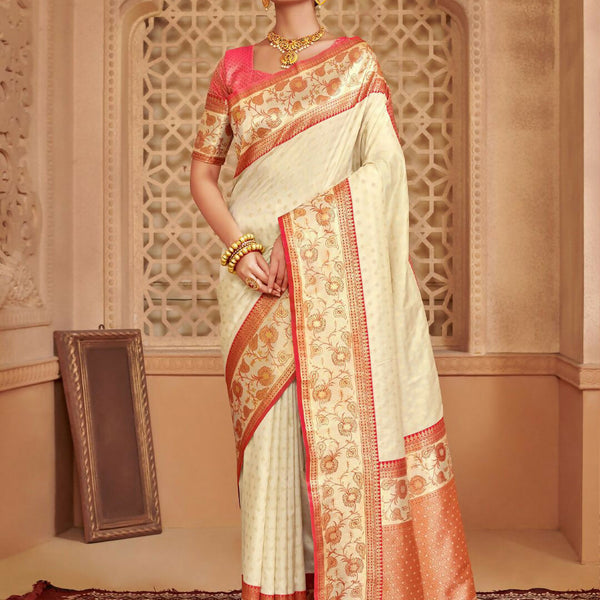 Astita Silk Blend Off White Saree