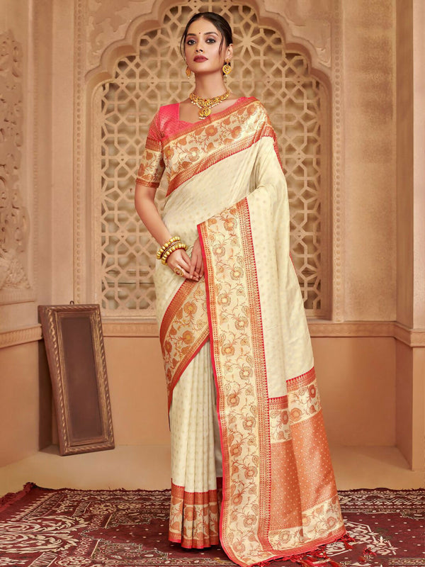 Astita Silk Blend Off White Saree