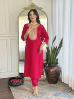 Thumbnail for The52 Rani Gorgeous Embroidered Chanderi Silk Fabric Straight Kurta Pant with Dupatta Set - Distacart