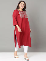 Thumbnail for Sztori Plus Size Floral Yoke Design Mirror Work Straight Kurta - Distacart