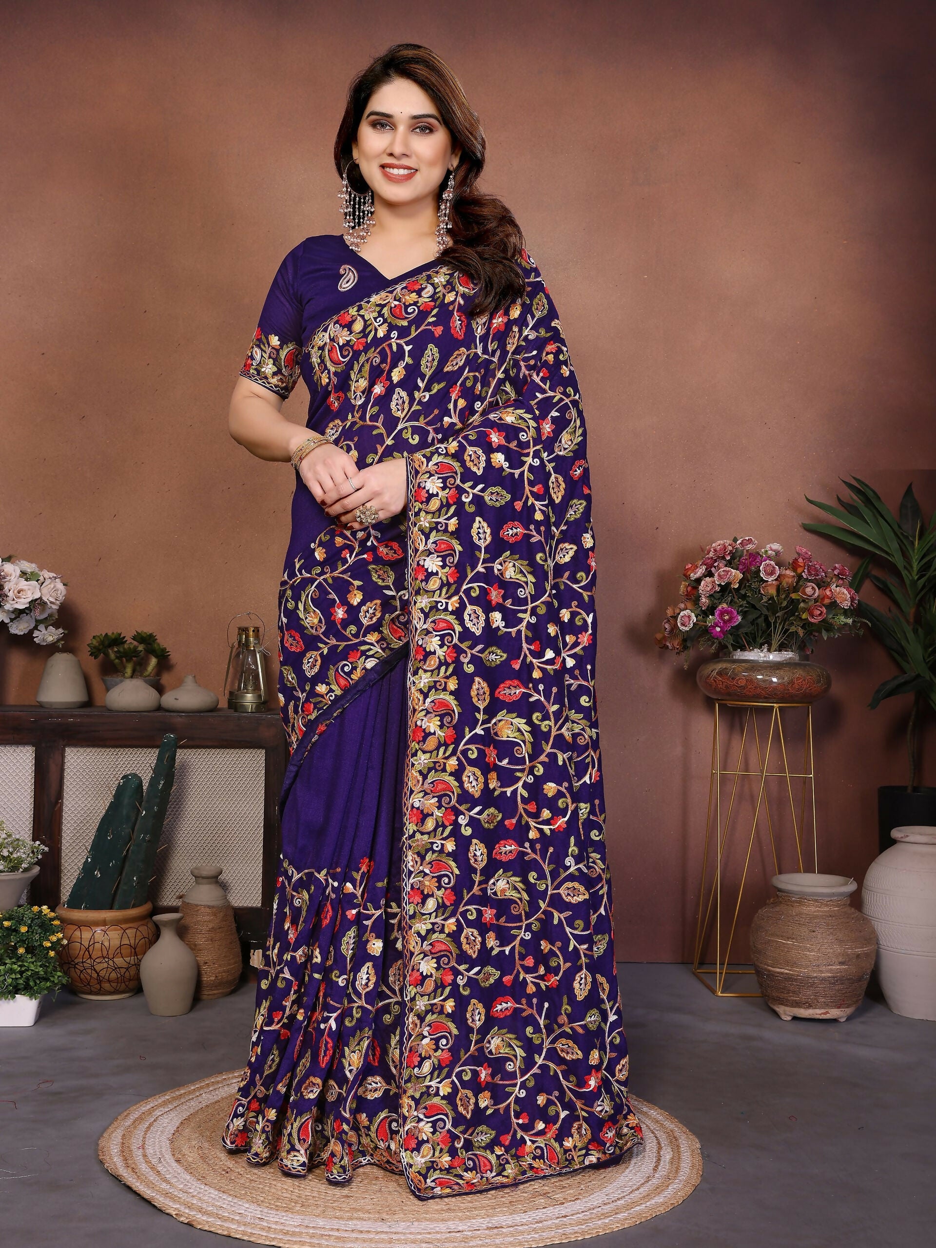 Teeya Creation New Latest Party Wear Lucknowi Soft Silk Saree-Purple - Dista
