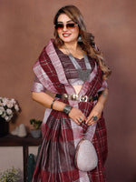 Thumbnail for Anaita Maroon Weaving Linen Cotton Saree With Blouse - Distacart