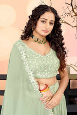 Thumbnail for Jyoti Fashion Sea Green Two Tier Crush Georgette Lehenga Choli with Dupatta - Distacart