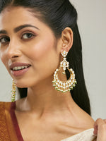 Thumbnail for Nuyug 22K Gold-Plated Elegant Kundan Studded & Beaded Floral Chandbali Earrings