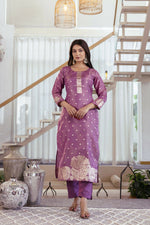 Thumbnail for The52 Women's Beautiful Jacquard Butti Work Simmer Jacquard Fabric Straight Kurta Pant and Dupatta Set - Distacart