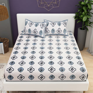 Brown Ethnic Motifs Cotton 200TC King Bedsheet With 2 Zipper Pillow Covers - King Size by House of Ree - Distacart