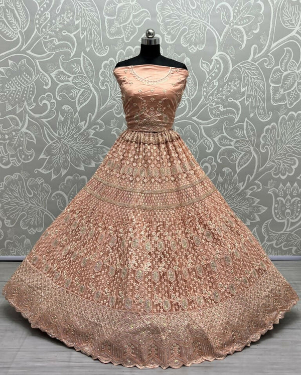 Jyoti Fashion Women's Peach Heavy Net Fancy Dori, Multi Thread, Rainbow Sequins and Diamond Work Wedding Lehenga Choli - Distacart