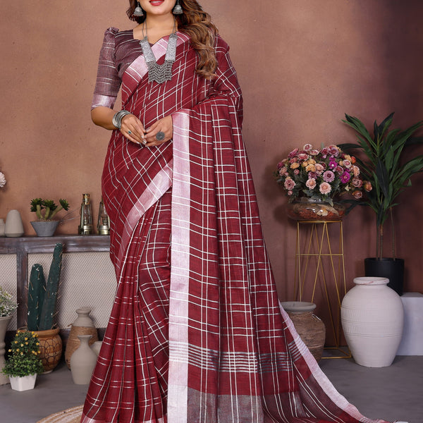 Anaita Maroon Weaving Linen Cotton Saree With Blouse - Distacart