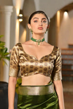 Thumbnail for Vishnu Weaves Women's Mahendi Soft Tussar Silk Printed Saree with Blouse
