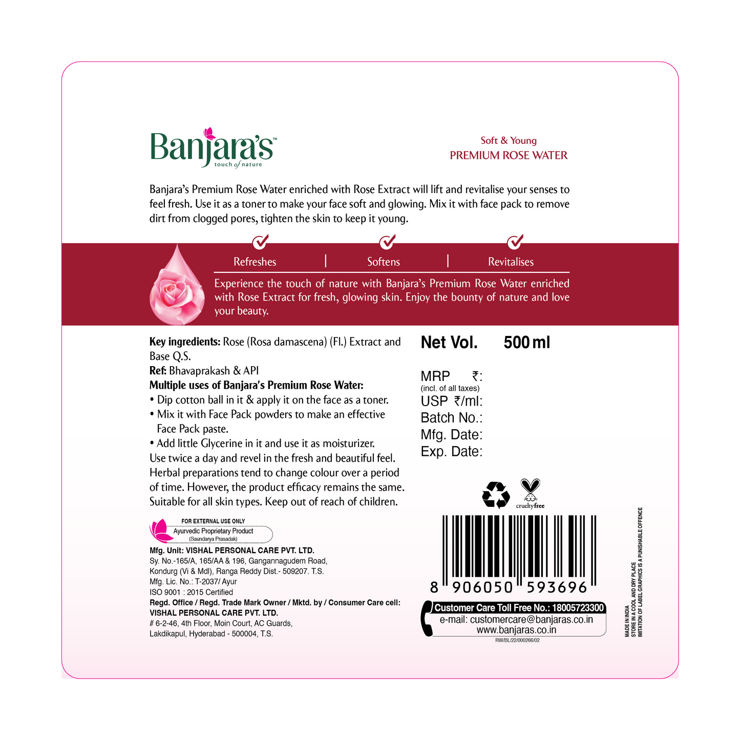 Banjara's Premium Rose Water