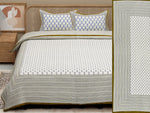 Thumbnail for Blue Green Handblock Printed Cotton 200TC King Bedsheet With 2 Zipper Pillow Covers - King Size by House of Ree