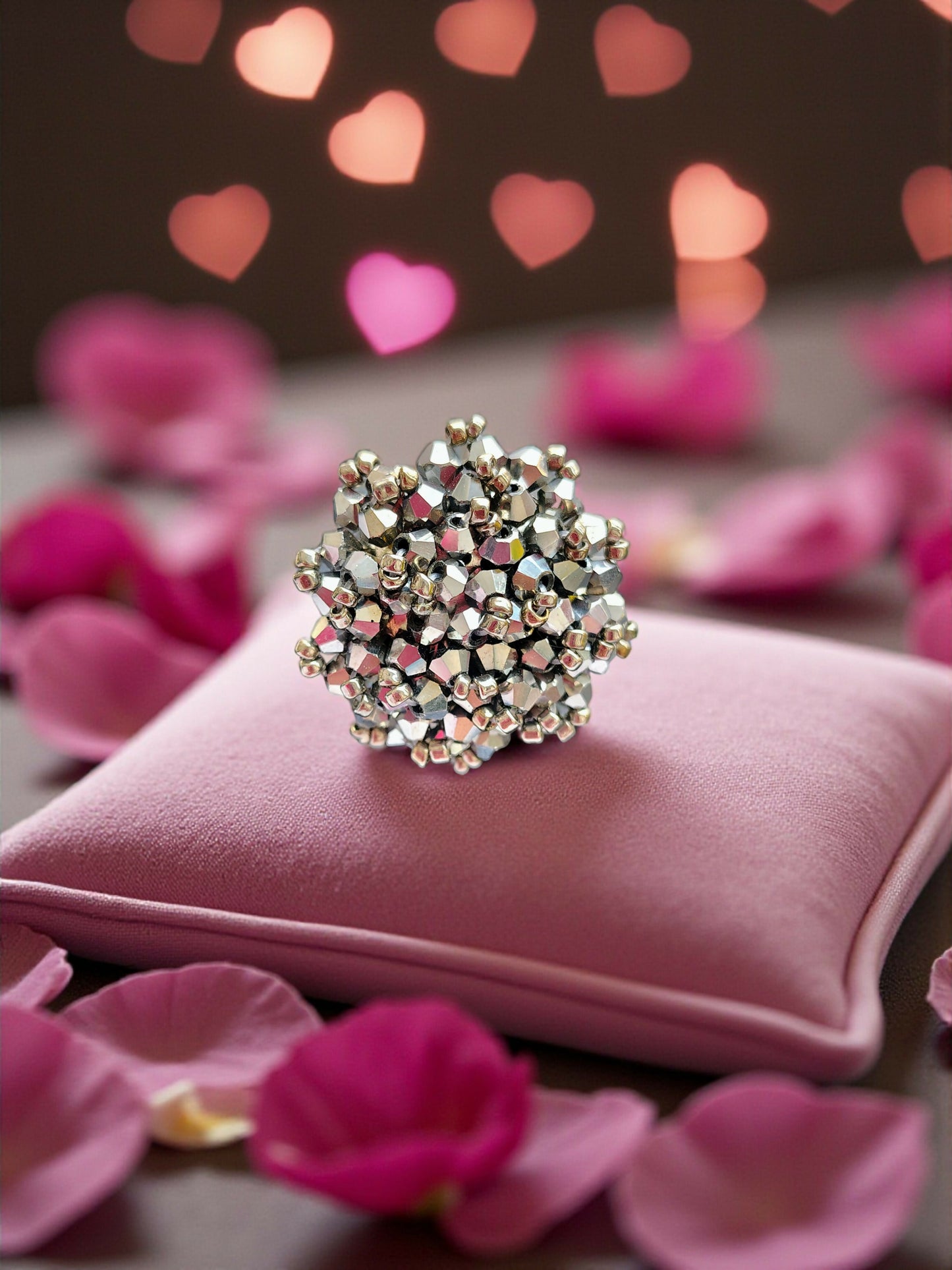 Inhanns Rang-E-Roshan Adjustable Ring – Handmade Crystal Statement Ring - Silver - Distacart