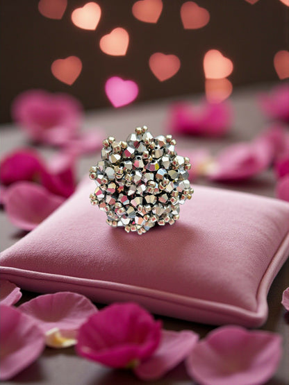 Inhanns Rang-E-Roshan Adjustable Ring – Handmade Crystal Statement Ring - Silver - Distacart
