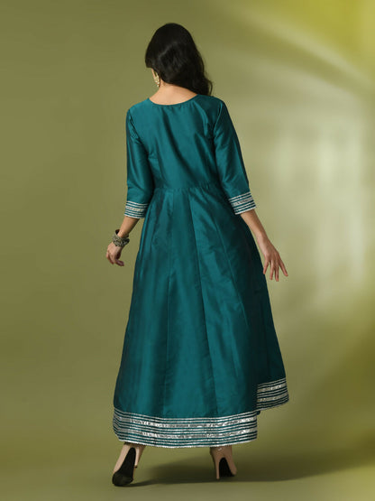 Myshka Women's Teal Solid Silk Anarkali Party Kurta - Distacart