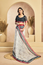 Thumbnail for Vastranavya Digital Printed Linen Ready To Wear Pocket Saree with Unstitched Blouse - Distacart