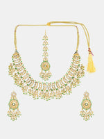 Thumbnail for Ruby Raang Gold Polished Kundan Work Gold Kundan Collar Necklace With Earrings & Maang Tikka