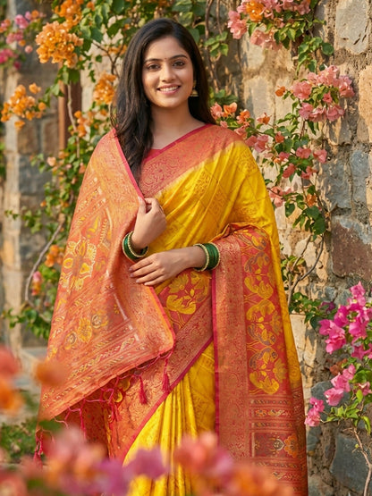 Shree Shyam Fashion Yellow Pochampally Silk Saree - Distacart
