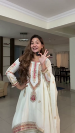 Thumbnail for Teeya Creation Cream Color Chinon Silk Party Wear Trending Palazzo Set - Distacart