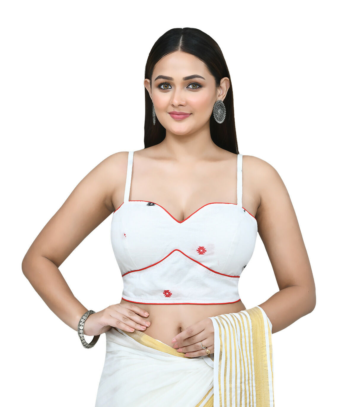 Joban Fashion Women's White Embroidered Stitched Blouse