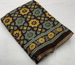 Thumbnail for Coffee Cotton Blend Ajrak Saree with Unstitched Blouse - A2M